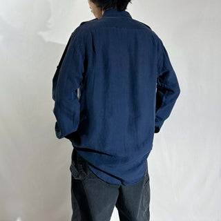 90's～ OLD RALPH LAUREN リネン×シルク エポレット L/Sシャツ