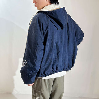 90's adidas 裏キルティング フーデッド ナイロン シェル ジャケット(ネイビー)