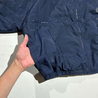 90's adidas 裏キルティング フーデッド ナイロン シェル ジャケット(ネイビー)