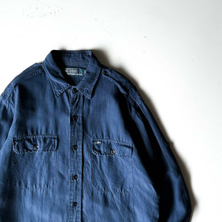 90's～ OLD RALPH LAUREN リネン×シルク エポレット L/Sシャツ