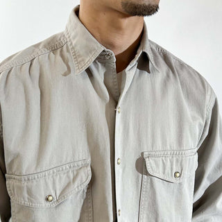 90's OLD GAP グレージュ スナップボタン L/Sシャツ