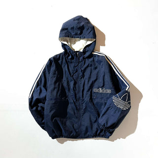 90's adidas 裏キルティング フーデッド ナイロン シェル ジャケット(ネイビー)
