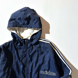 90's adidas 裏キルティング フーデッド ナイロン シェル ジャケット(ネイビー)