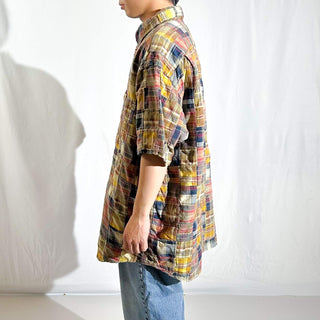 00's ORVIS インドマドラス チェック パッチワーク 猫目ボタン ボタンダウン S/Sシャツ