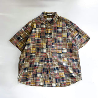 00's ORVIS インドマドラス チェック パッチワーク 猫目ボタン ボタンダウン S/Sシャツ