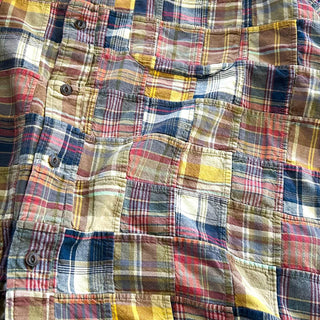 00's ORVIS インドマドラス チェック パッチワーク 猫目ボタン ボタンダウン S/Sシャツ