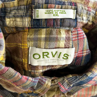 00's ORVIS インドマドラス チェック パッチワーク 猫目ボタン ボタンダウン S/Sシャツ