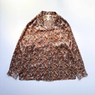 90's Anna and Frank シルク 総柄 開襟 L/S シャツ