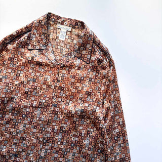 90's Anna and Frank シルク 総柄 開襟 L/S シャツ