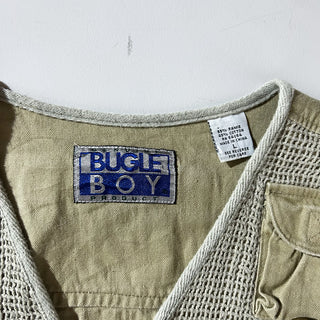 90's BUGLE BOY リネン×コットン マルチポケット フィッシング ベスト(ライトベージュ)