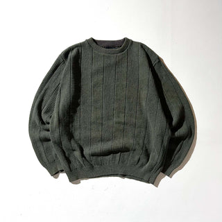 90's Bill BLASS コットン×アクリル メランジ ニット セーター(オリーブ)