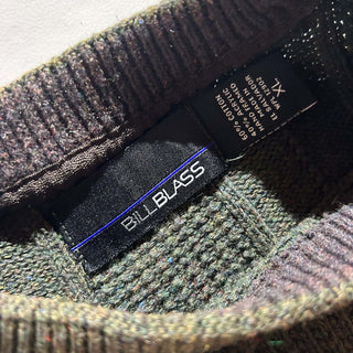 90's Bill BLASS コットン×アクリル メランジ ニット セーター(オリーブ)