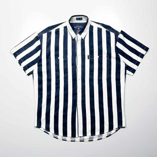90's CHAPS Ralph Lauren 太ストライプ コットン×リネン S/Sシャツ