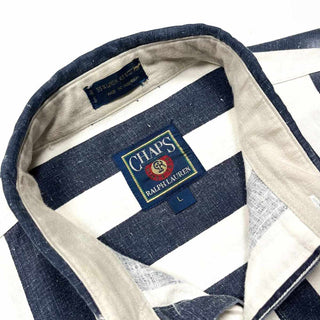 90's CHAPS Ralph Lauren 太ストライプ コットン×リネン S/Sシャツ