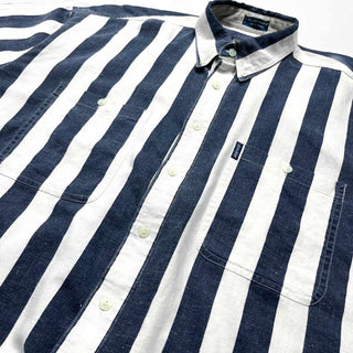 90's CHAPS Ralph Lauren 太ストライプ コットン×リネン S/Sシャツ