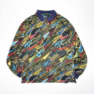 90's COLOURS BY ALEXANDER JULIAN カレッジフラッグ 総柄  L/Sポロシャツ