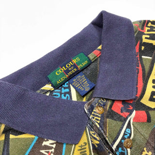 90's COLOURS BY ALEXANDER JULIAN カレッジフラッグ 総柄  L/Sポロシャツ