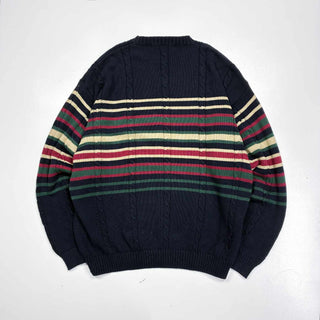 90's COTTON TRADERS コットン ケーブル ボーダー ニット セーター
