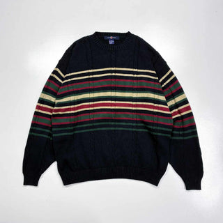 90's COTTON TRADERS コットン ケーブル ボーダー ニット セーター