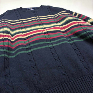 90's COTTON TRADERS コットン ケーブル ボーダー ニット セーター