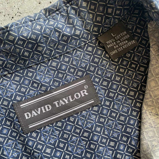 90's～ DAVID TAYLOR コットン 総柄 デザイン L/S シャツ