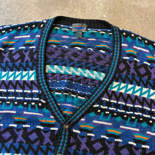 90's ETCHINGS 3D 総柄 ラミー×コットン ニット カーディガン