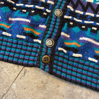 90's ETCHINGS 3D 総柄 ラミー×コットン ニット カーディガン