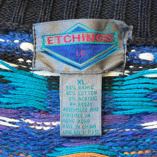 90's ETCHINGS 3D 総柄 ラミー×コットン ニット カーディガン