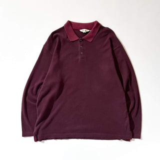 90's Eddie Bauer ワインレッド 千鳥格子 L/S ニットポロシャツ