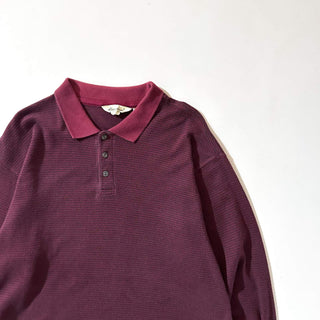 90's Eddie Bauer ワインレッド 千鳥格子 L/S ニットポロシャツ