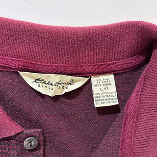 90's Eddie Bauer ワインレッド 千鳥格子 L/S ニットポロシャツ