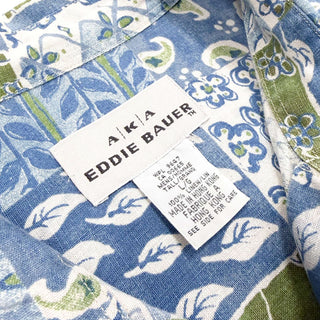 90's Eddie Bauer リネン ボタニカル×パッチワーク S/Sシャツ