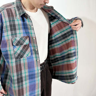 90's FIVE BROTHER チェック L/S ネルシャツ(ブルー×グレー)