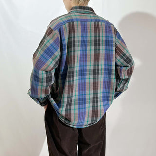 90's FIVE BROTHER チェック L/S ネルシャツ(ブルー×グレー)