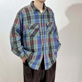 90's FIVE BROTHER チェック L/S ネルシャツ(ブルー×グレー)