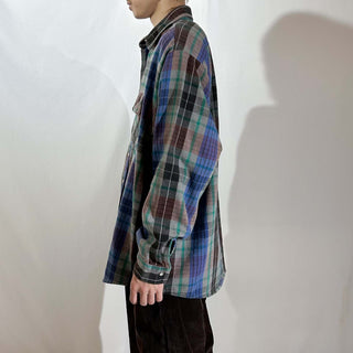 90's FIVE BROTHER チェック L/S ネルシャツ(ブルー×グレー)
