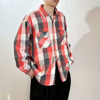 90's FIVE BROTHER ブロック チェック L/S ネルシャツ(レッド×ブラック×ホワイト)