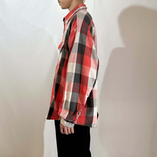 90's FIVE BROTHER ブロック チェック L/S ネルシャツ(レッド×ブラック×ホワイト)