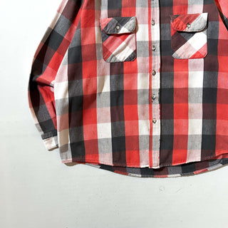 90's FIVE BROTHER ブロック チェック L/S ネルシャツ(レッド×ブラック×ホワイト)