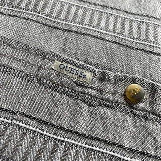 90's GUESS JEANS リネン×レーヨン ボーダー 織柄 S/Sシャツ