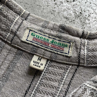 90's GUESS JEANS リネン×レーヨン ボーダー 織柄 S/Sシャツ