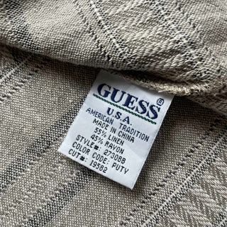 90's GUESS JEANS リネン×レーヨン ボーダー 織柄 S/Sシャツ