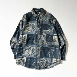 90's Goouch シルク×リネン レギュラーカラー 総柄 L/Sシャツ