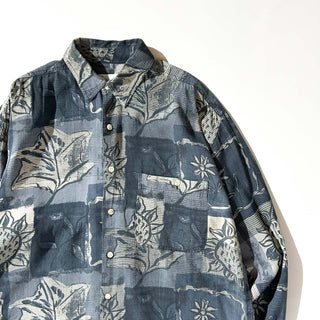 90's Goouch シルク×リネン レギュラーカラー 総柄 L/Sシャツ