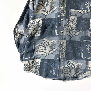 90's Goouch シルク×リネン レギュラーカラー 総柄 L/Sシャツ