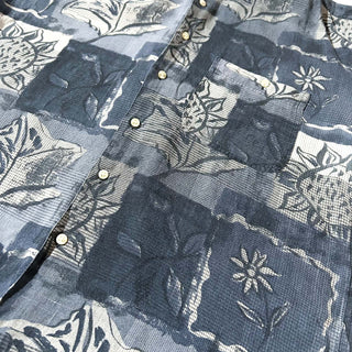 90's Goouch シルク×リネン レギュラーカラー 総柄 L/Sシャツ