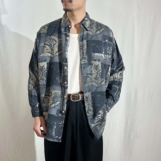 90's Goouch シルク×リネン レギュラーカラー 総柄 L/Sシャツ