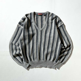 90's JOS.A.BANK ラムウール マルチストライプ Vネック ニット セーター