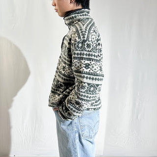 90's L.L.Bean ノルディック調 総柄 スナップTタイプ フリース プルオーバー
