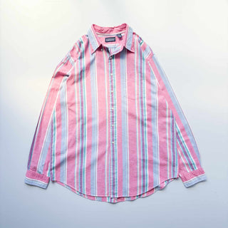 90's LANDS'END コットン×リネン ストライプ B.D. L/S シャツ
